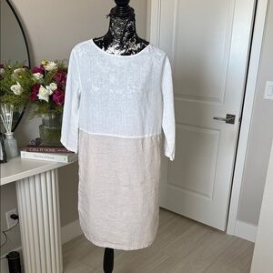 Tahari White and Beige LINEN Dress